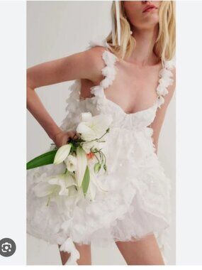 For Love And Lemons Bellatrix Baby Doll 3D Petals Bridal Wedding Mini Dress